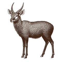 Fototapeta premium Illustration of a horned animal resembling a goat or antelope.