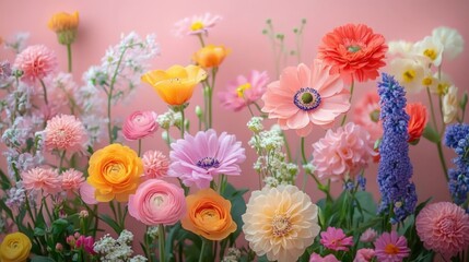 Spring Floral Background with Colorful Blooms and Pastel Accents