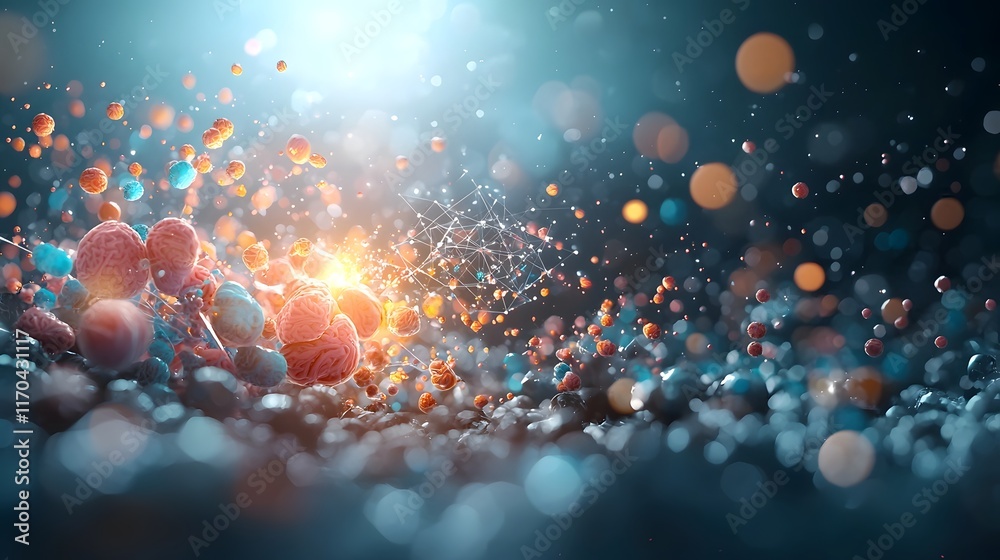 Poster holographic representation of quantum computing technology simulating organ transplant compatibility
