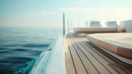 Fototapeta premium A serene view of a yacht's deck overlooking calm waters, evoking leisure and relaxation.