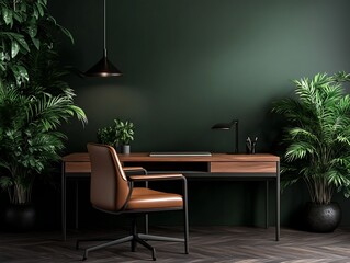 blank frame mockup in contemporary study with stylish desk and modern decor