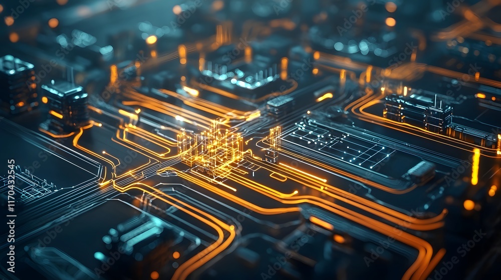 Poster Futuristic quantum computing system optimizing real time traffic flow and vehicle simulations in a smart city with glowing 3D road networks and dynamic visualizations