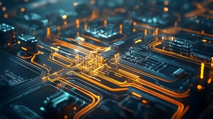 Futuristic quantum computing system optimizing real time traffic flow and vehicle simulations in a smart city with glowing 3D road networks and dynamic visualizations