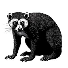 Fototapeta premium A stylized illustration of a raccoon-like animal in a sitting pose.