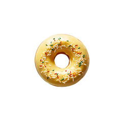 Obraz premium Delicious yellow donut topped with colorful sprinkles, perfect for sweet treat. This dessert is ideal for celebrations or casual snacking, bringing joy to any occasion