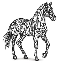 Obraz premium A stylized black and white illustration of a horse made of geometric shapes.