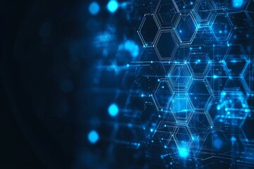 Abstract background with blue glowing hexagons, futuristic and technological wallpaper