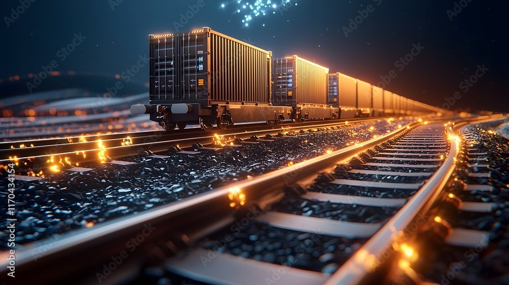 Poster holographic representation showcasing the power of quantum computing in optimizing freight train rou