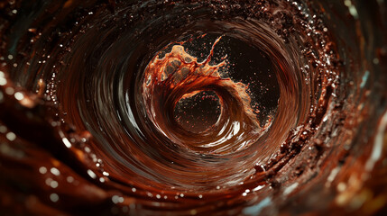 Chocolate milk round swirl splash with splatters, vector realistic coffee or cocoa dessert drops. Chocolate or coco drink round wave whirl with liquid flow wave of brown cacao or milkshake syrup