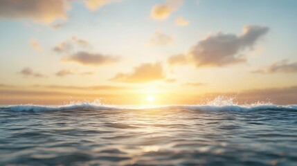 Obraz premium Serene Ocean Sunset with Gentle Waves and Cloudy Sky