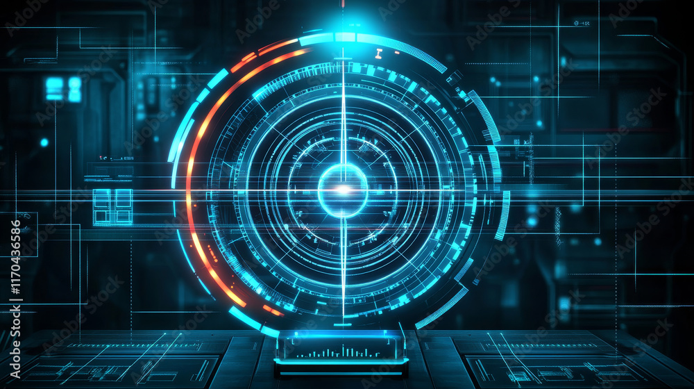 Poster hud aim control frame interface, futuristic target vector screen ui of sci fi game. hologram dashboa