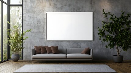 blank white frame mockup in modern living room