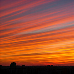 Obraz premium Sunset over sea beach area field with colorful aesthetic sky clouds