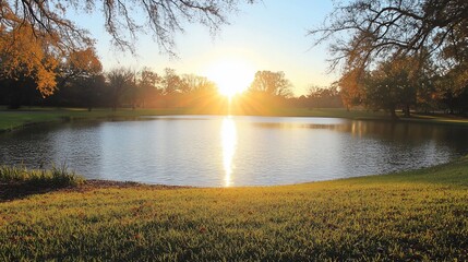 Fototapeta premium Autumn sunset over tranquil pond