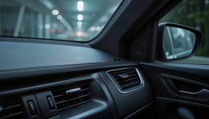 Close-up of car defroster vent blowing warm air, indoor comfort