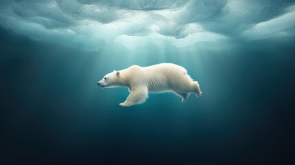 Naklejka premium Polar Bear Swimming Underwater in Arctic Environment