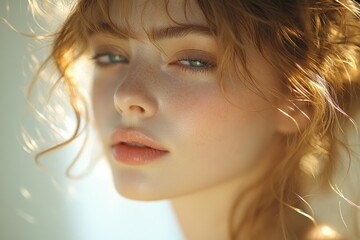 Fototapeta premium Gentle Smiling Woman with Natural Beauty and Soft Expression