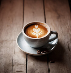 cup of cappuccino coffee on wooden table