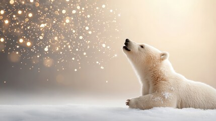 Cute Polar Bear in Winter Wonderland with Sparkling Lights