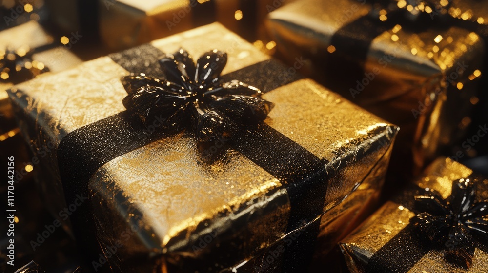 Sticker Wrapped Presents with Gold and Black