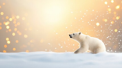 Naklejka premium Polar Bear in Snow with Dreamy Bokeh Background