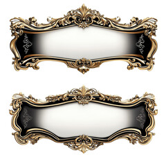 Elegant Banners with Gold Frames in Black and White. isolated transparent background