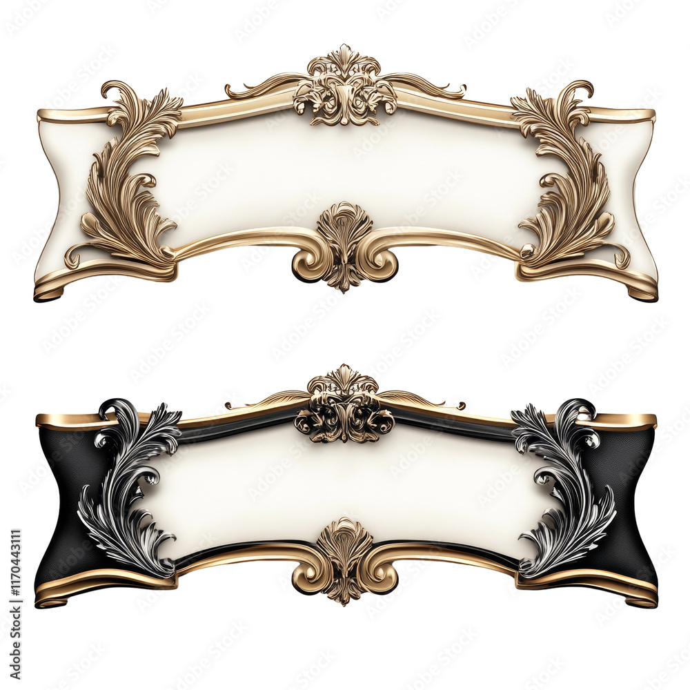 Poster Elegant Banners with Gold Frames in Black and White. isolated transparent background