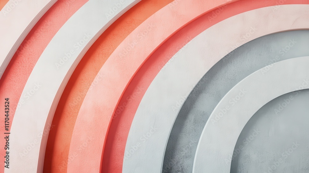Poster Muted coral and gray arcs create a soothing gradient design featuring smooth transitions of color