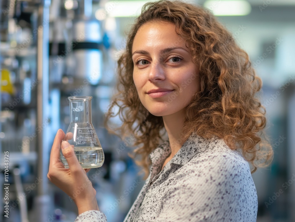 Fototapete portrait of a scientist smiling while holding a beaker in a laboratory setting