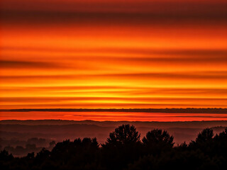 Sunset over sea beach area field with colorful aesthetic sky clouds
