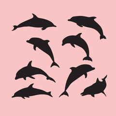 Stylish Black jumping dolphin silhouette