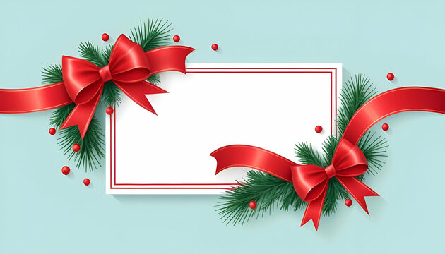 christmas greeting card with red bow and ribben 