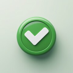 A 3D green circular button featuring a bold white check mark, symbolizing approval, correctness, or completion in a clean and minimal cartoon style."