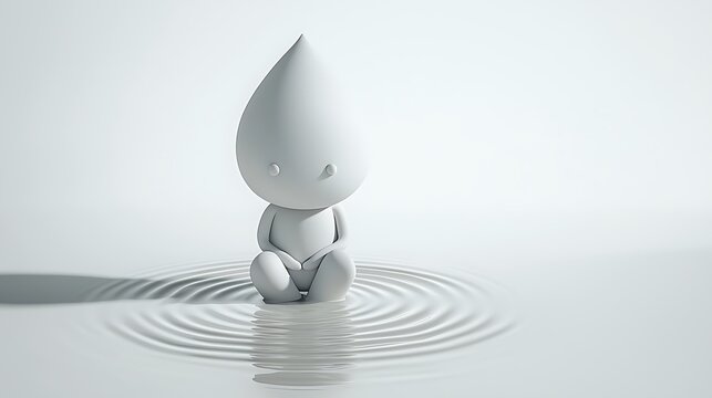 A white cartoon character is sitting in a pool of water