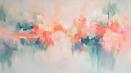Fototapeta premium Pastel coral and mint abstract art radiating tranquility and harmony in a serene atmosphere