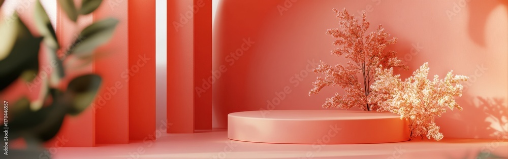 Aufkleber Elegant gradient composition featuring soft coral tones in a serene indoor space with decorative elements