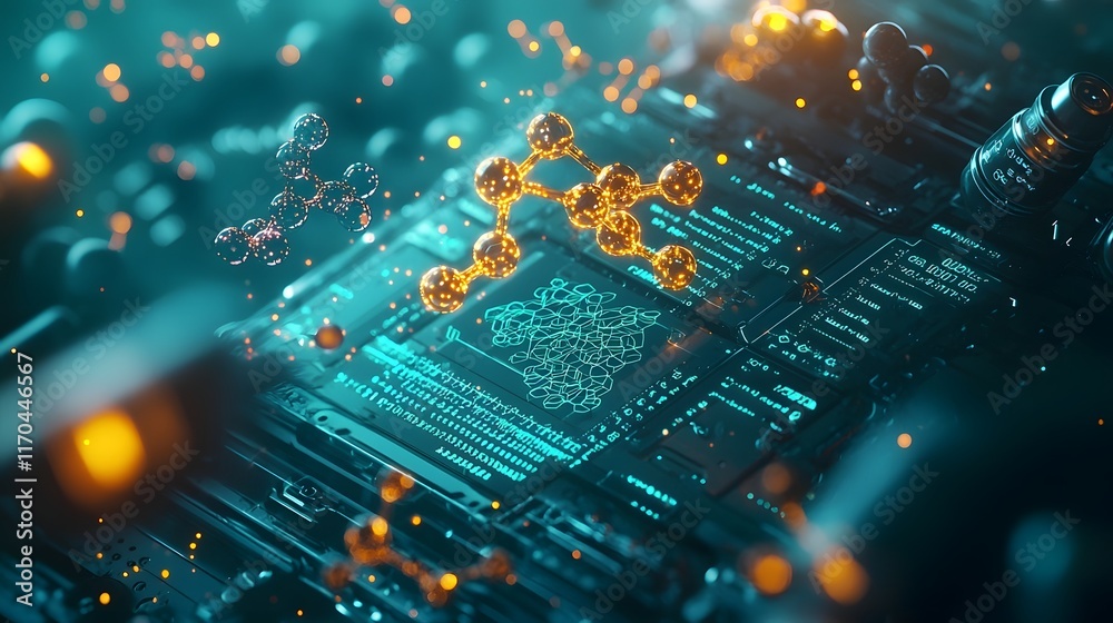 Poster a quantum computing system optimizing adjuvant formulas for vaccines featuring glowing holographic c