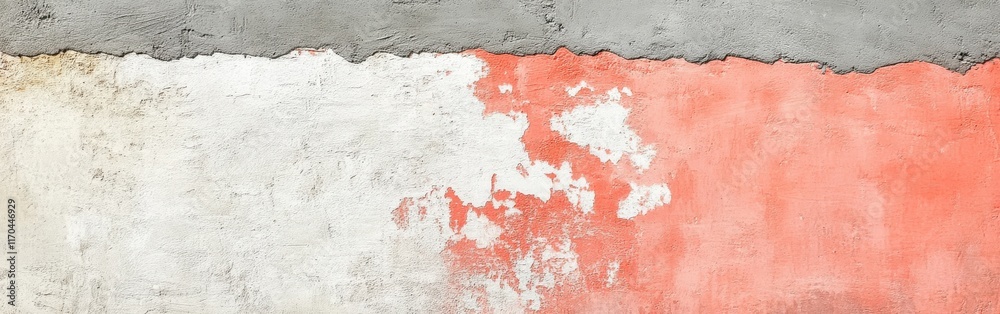 Poster elegant transitions of coral to gray hues on textured wall surface reflecting artistic decay and cha