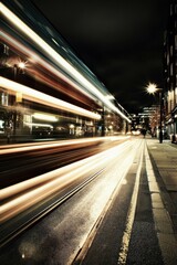 Light trails illuminate a busy city street at night showcasing the motion of vehicles and vibrant urban life