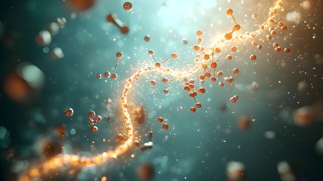 A dynamic quantum computing model accelerating the development of mRNA vaccines with glowing strands of RNA and molecular bonding visuals leaving copy space at the top right