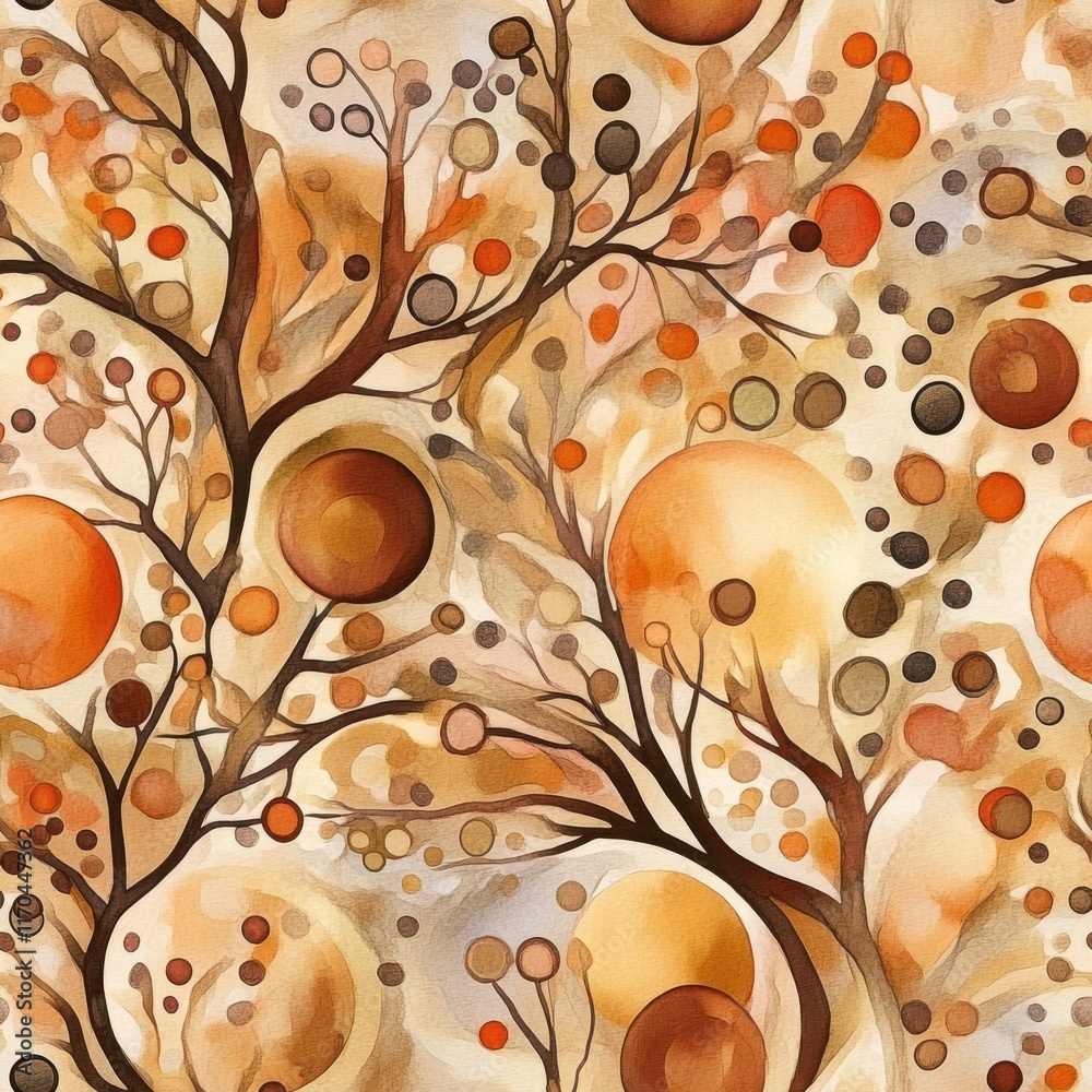 Aufkleber intricate doodle cartoon drawings featuring branches and colorful circular patterns in warm tones