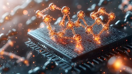 Visually captivating image depicting a dynamic quantum computing model that is accelerating the development of mRNA vaccines