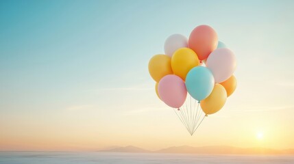 Fototapeta premium Colorful Balloons at Sunrise in Scenic Landscape