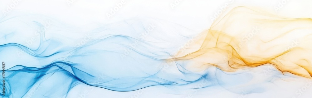 Poster abstract composition featuring soft fabric waves in blue and orange hues against a light background