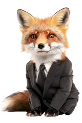 A stylish fox in a suit, isolate on white background, blending elegance with its wild nature. cutout png