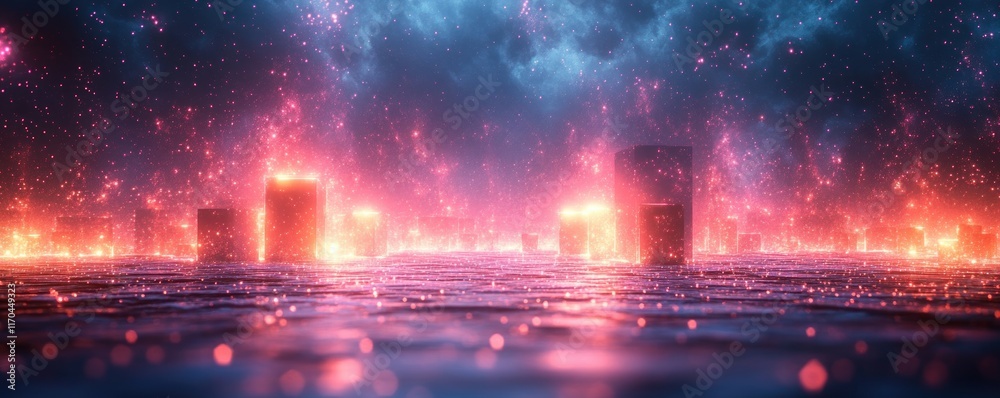 Poster Futuristic Abstract Digital Landscape Background for Technology and AI Processes