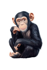 Naklejka premium A vibrant flat style illustration of a chimpanzee, isolate on white background, emphasizing its lively personality. cutout png