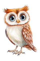 Naklejka premium A baby owl, isolate on white background, with fluffy feathers and a curious expression. cutout png