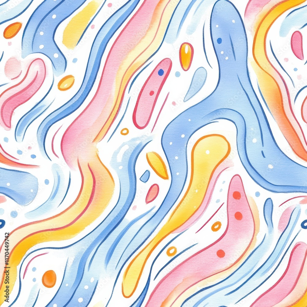 Aufkleber colorful whimsical doodle style watercolor patterns featuring flowing lines and abstract shapes in b