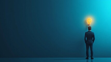 Obraz premium Businessman facing a wall with a bright idea above his head.